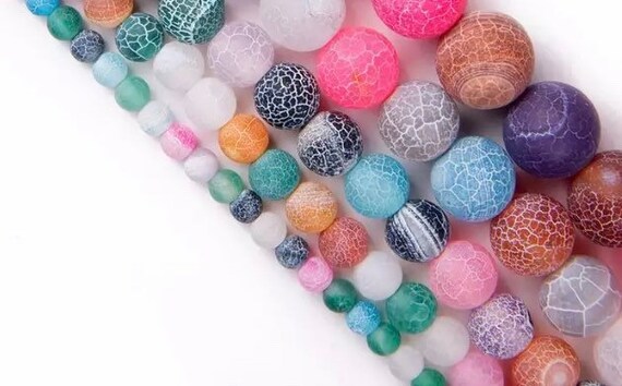 Frosted Colourful Agate Beads - Round Natural Stone - 4, 6, 8, 10mm