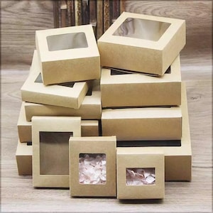 10 Pack Gift Boxes with Display Window - Christmas Kraft Boxes - 13 Sizes