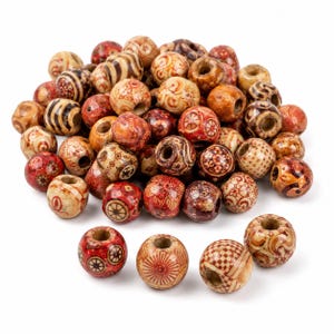 100pcs Mixed Painted Wood Beads, Big Hole Wooden Beads 9x10mm, 4mm Hole Macrame Beads for Bracelets, Jewellery Making & Crafts