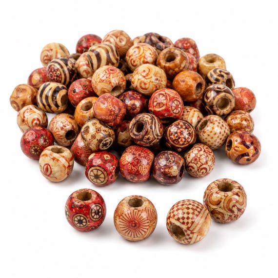100pcs Mixed Painted Wood Beads, Big Hole Wooden Beads 9x10mm, 4mm Hole Macrame Beads for Bracelets, Jewellery Making & Crafts