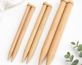 Large Wooden Knitting Needles 15mm 20mm 25mm, Jumbo Big Needles for Chunky Knit Yarn, Smooth Wood Pair for Bulky Knitting Tools DIY Crafts