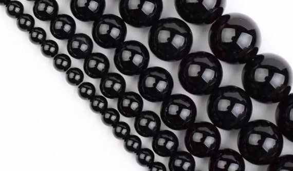 Smooth Black Agate Beads - Round Natural Stone - 4, 6, 8, 10mm