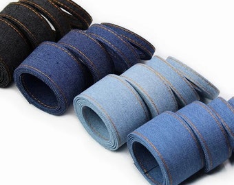 Blue Jean Denim Fabric Ribbon - Stone Wash, Pure Indigo, Blackdigo - Denim Trim