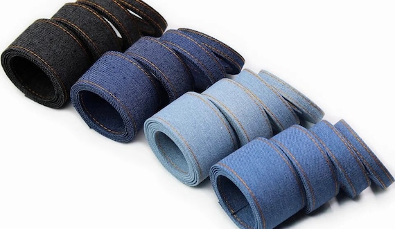 Blue Jean Denim Fabric Ribbon - Stone Wash, Pure Indigo, Blackdigo - Denim Trim