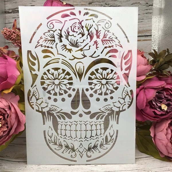 Sugar Skull Wall Stencil - Reusable Stencil - DIY Home Decor