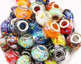 5mm Hole Round Glass Beads 10 Pack - Large Hole Bead for Macrame - 16mm Diameter - 10 Colour Options