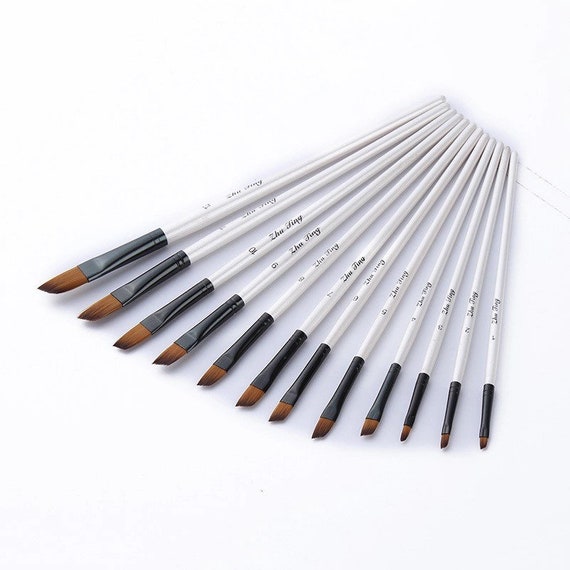 Artist Paint Brush Set - 12 Nylon Hair Brushes - Round, Flat, Angled or Filbert Brushes