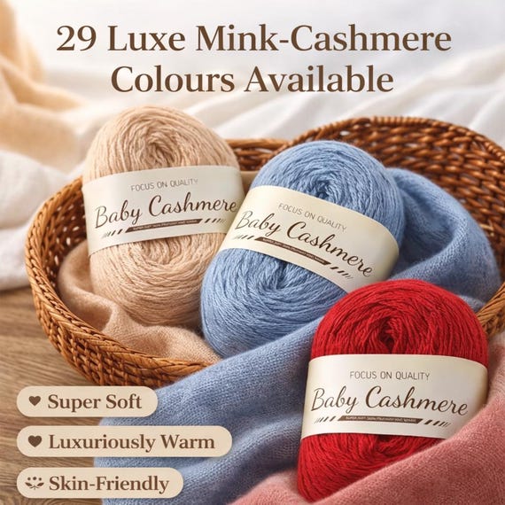Mink Cashmere Yarn 50g, 338m – Soft Cashmere Yarn for Knitting & Crochet – Luxury Scarf, Sweater, Baby Blanket Wool – Fine Lightweight Yarn