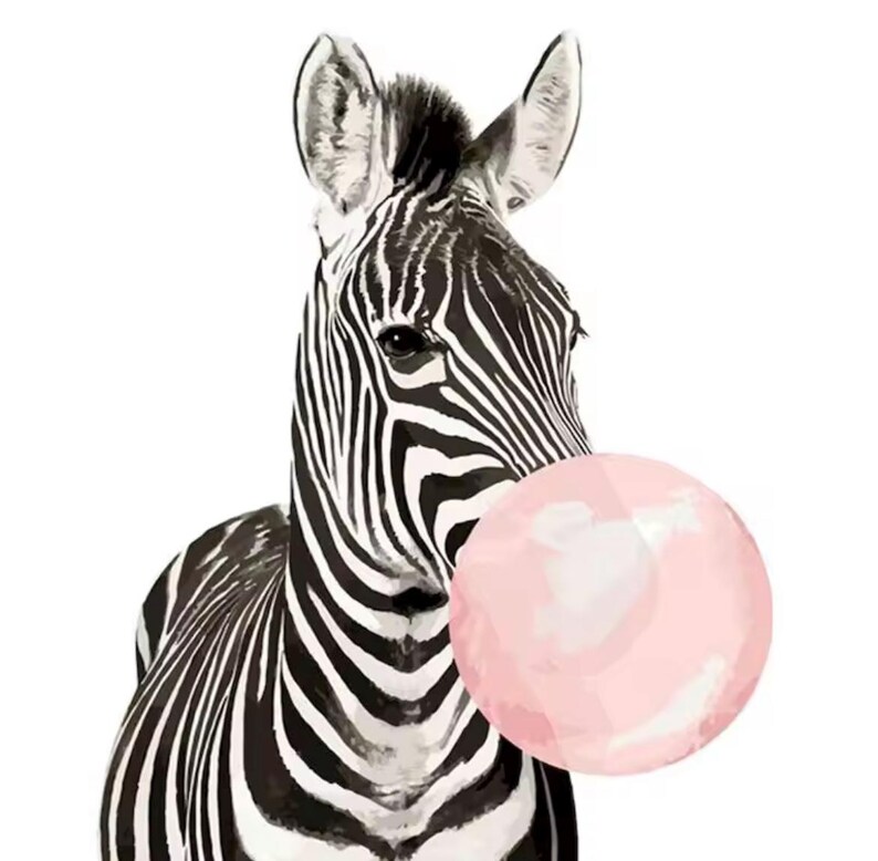 Bubblegum Animals Paint by Numbers • Cute Koala, Giraffe, Zebra DIY Canvas Art Kit • Fun Kids & Adults Painting Set • Creative Gift Idea Bubblegum Zebra