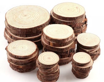 Natural Pine Wood Rounds - Unfinished Wood Slices with Bark - Log Discs - Craft Supplies