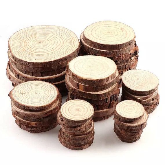 Natural Pine Wood Rounds Unfinished Wood Slices With Bark Log Discs Craft  Supplies 