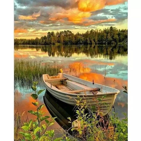Paint by Numbers Kit - DIY Painting Kit - Gift Idea - Sunrise on the Lake - 3 Sizes