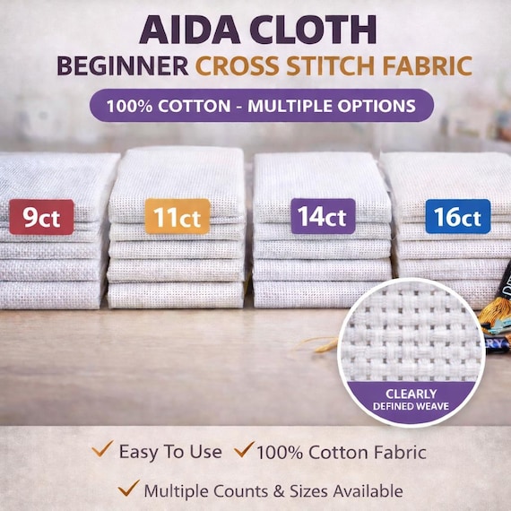 Beginner Aida Cloth for Cross Stitch - 9ct 11ct 14ct 16ct Easy Count Embroidery Fabric - Starter Friendly Needlework Material White