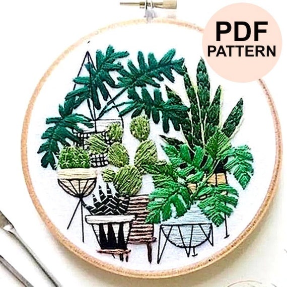 PDF Embroidery Pattern for beginners - Potted Plant #2 - Embroidery Design