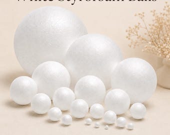 Styrofoam Balls 1-25cm, White Foam Craft Balls, Polystyrene Spheres for Modelling, DIY Christmas Ornaments, Party Decorations & Kids Crafts