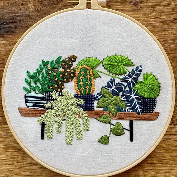 Hand Embroidery Kit for Beginners 20cm - Embroidery Design - DIY Craft Project with Pattern - Plant Modern Needlework – model #24