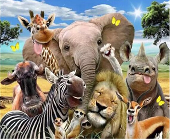 Paint by Numbers Kit - DIY Painting Kit - Gift Idea - Goofy Animals #1 - 3 Sizes