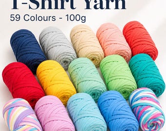 T-Shirt Yarn 100g, Thick Soft Fabric Yarn, Chunky TShirt Yarn for Crochet Bags, Baskets, Rugs, Scarves, Home Decor & Knitting, 59 Colours