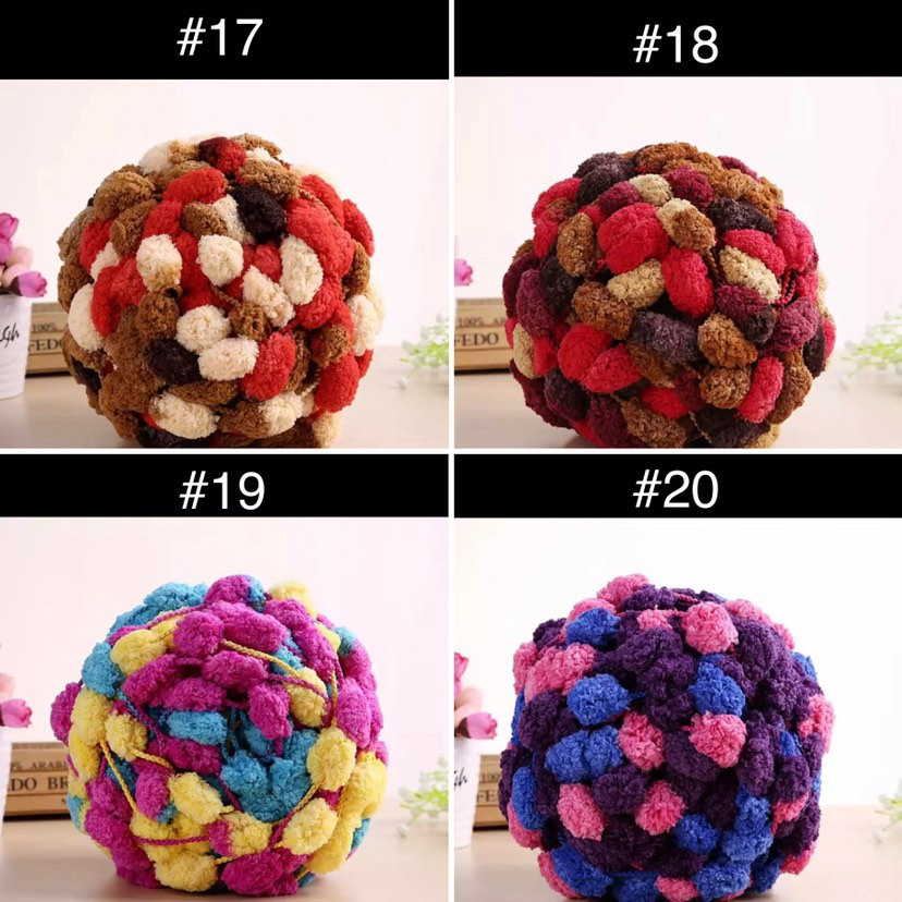 Rainbow Pom Pom Yarn - Colourful Soft Bulky Yarn - 22 Colours