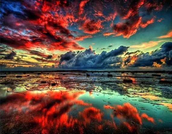 Paint by Numbers Kit - DIY Painting Kit - Gift Idea - Dramatic Sunset on the Water - 3 Sizes