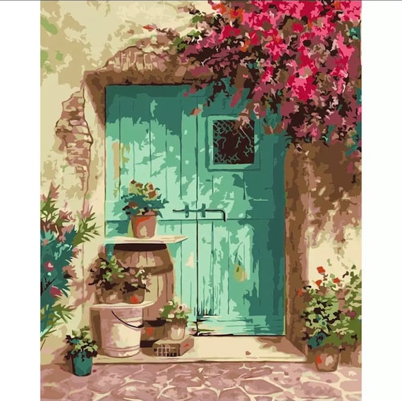 Paint by Numbers Kit - DIY Painting Kit - Gift Idea - Picturesque Farm Door - 3 Sizes