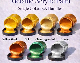 Metallic Acrylic Paint Single Colours & Bundles 100ml or 300ml - Gold, Silver, Bronze, Copper Specialty Craft Paint for Wood Canvas Pottery