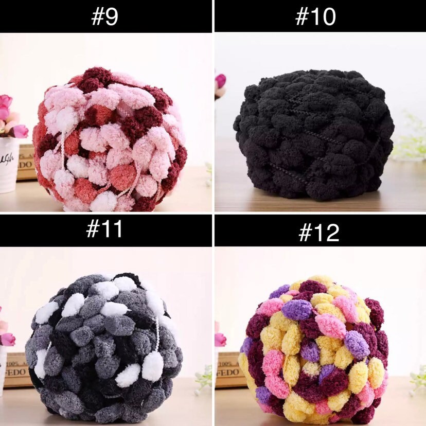 Rainbow Pom Pom Yarn - Colourful Soft Bulky Yarn - 22 Colours