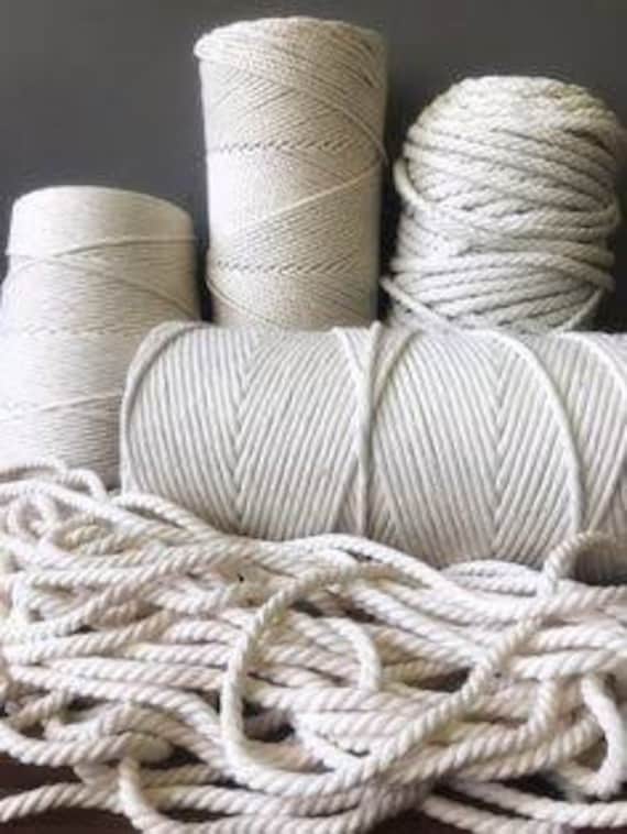 4mm Twisted Macrame Cord 1kg - 160m 3 Ply Cotton Rope - Off White