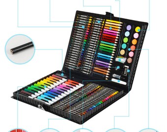 Kids 179 Piece Artist Box Set, Double Sided Trifold Easel Art Set Paints,  Pastels, Crayons, Pencils, Paper and More With Carrying Case 