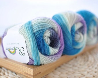 Fil arc-en-ciel 100 % laine mérinos - 50 g, 180 m, fil à tricoter super doux - Couleur 7