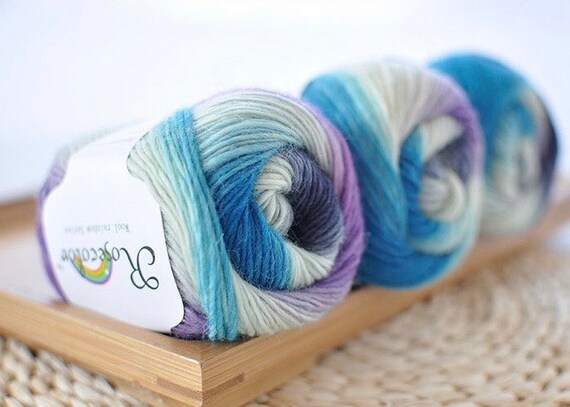100% Merino Wool Rainbow Yarn - 50g, 180m, Super Soft Knitting Yarn - Colour 7