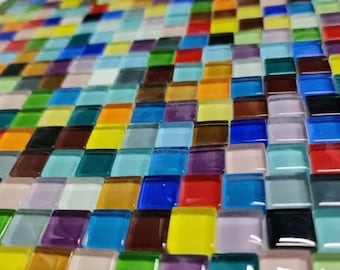 Mixed Watercolour Square Glass Mosaic Tiles 1x1CM - 100 pack