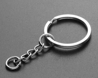 10 Pack Key Rings with Short Chain - Polished Silver Split Ring Keyrings