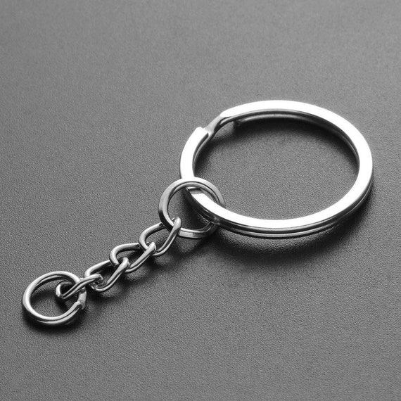 10 Pack Key Rings with Short Chain - Polished Silver Split Ring Keyrings