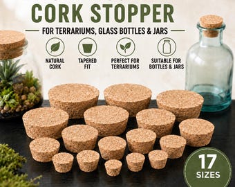 Tapón de corcho para terrarios, botellas y frascos de vidrio, tapón de corcho natural cónico, varios tamaños, paquete de 1 o 3 unidades.