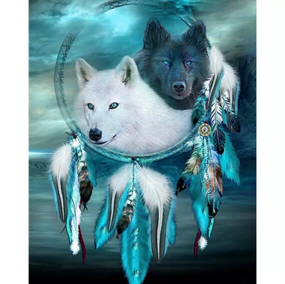 Paint by Numbers Kit - DIY Painting Kit - Gift Idea - Wolf Dreamcatcher - 3 Sizes