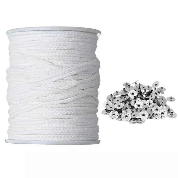 Smokeless Cotton Cord for Candle Making 61m + 200 Wick Tabs - Oil Lamp Wick - Candle Wax Core