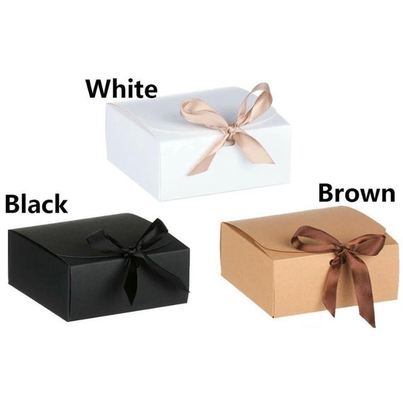10 Pack Gift Boxes With Ribbon - Christmas Kraft Boxes - 3 Colours