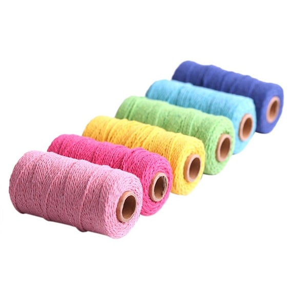 Coloured Macrame Cotton Cord 2mm - 20 Colours, 100m - Natural Twisted Craft String