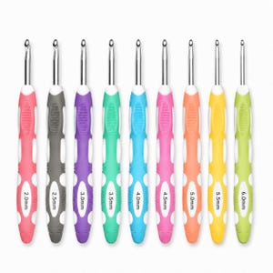 Crochet Hook Set 9pcs, Ergonomic Crochet Hooks 2-6mm, Easy Grip Colour Coded Aluminium Needles for Beginners, Yarn Craft Tools image 1