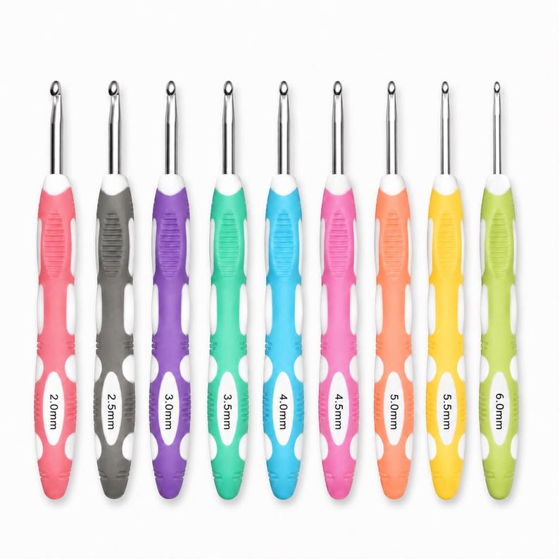 Crochet Hook Set 9pcs, Ergonomic Crochet Hooks 2-6mm, Easy Grip Colour Coded Aluminium Needles for Beginners, Yarn Craft Tools image 1