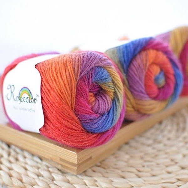 Fil arc-en-ciel 100 % laine mérinos - 50 g, 180 m, fil à tricoter super doux - Couleur 6