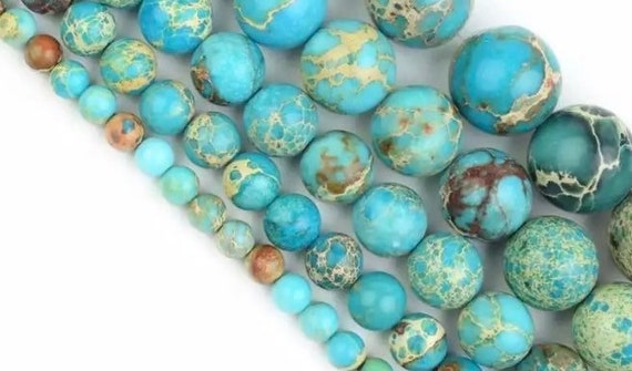 Blue Sea Sediment Beads - Round Natural Stone - 4, 6, 8, 10mm