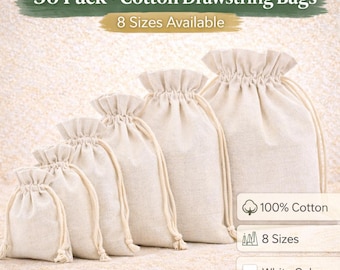 50 Pack White Cotton Drawstring Gift Bags – Small Favour Pouches, Jewellery Pouch, Wedding Party Bags, Christmas Fabric Gift Bags Bulk Set