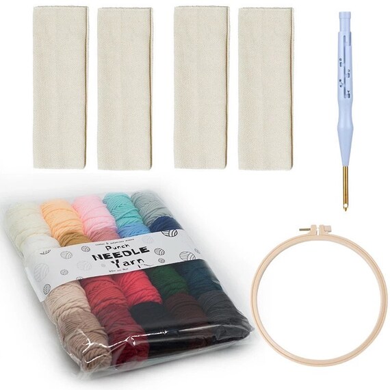 Complete Embroidery Set - Beginners Punch Needling Kit - Cloth, Hoop, Needle & Yarn