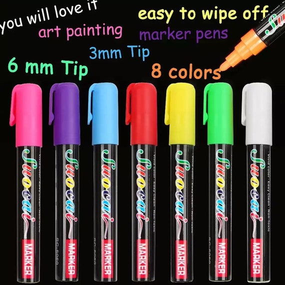 Liquid Chalk Marker Pens - 8 Colours - Round & Chisel Tip - 6mm or 3mm