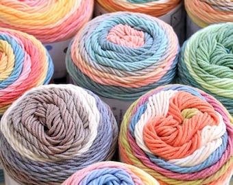Soft Colourful Ombré Cotton Blend Yarn 100g 190m, Section Dyed Rainbow Colour Change Yarn for Crochet Knitting, Scarves Sweaters & Blankets