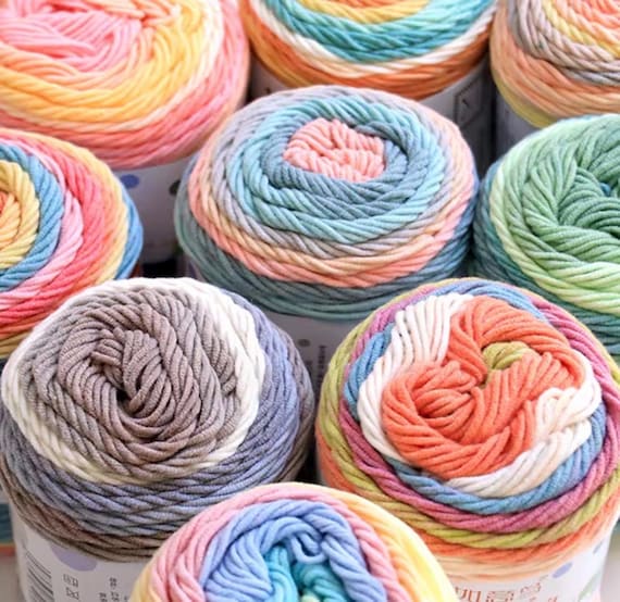 Soft Colourful Ombré Cotton Blend Yarn 100g 190m, Section Dyed Rainbow Colour Change Yarn for Crochet Knitting, Scarves Sweaters & Blankets