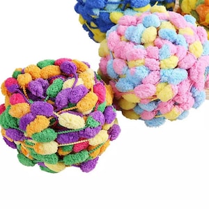 Rainbow Pom Pom Yarn - Buntes weiches voluminöses Garn - 21 Farben