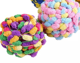 Rainbow Pom Pom Yarn, Colourful Soft Bulky Pompom Novelty Yarn for Blankets, Scarves, Baby Blankets, Crochet, Knitting & Crafts - 20 Colours